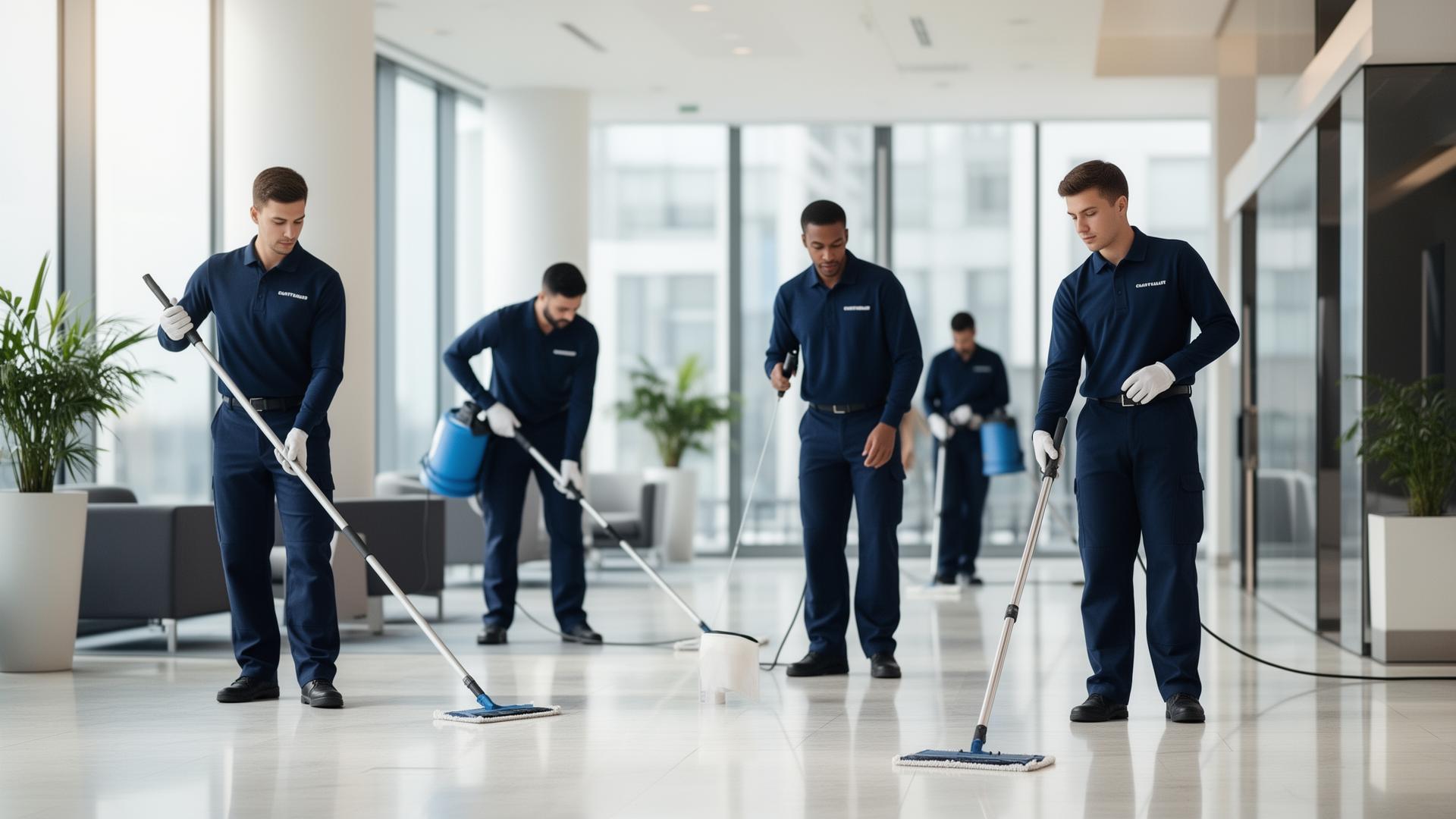 Commercial cleaning team in a corporate facility